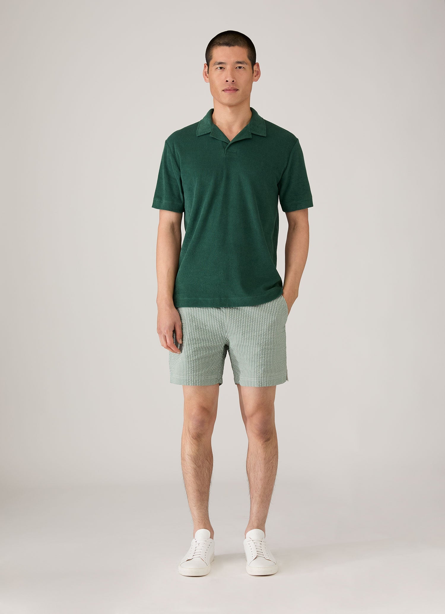 Men's Seersucker Swim Shorts in Bright Green/White