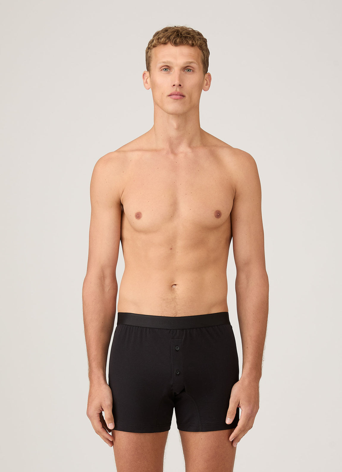 Men's Superfine Cotton Two-Button Boxer Briefs in Black