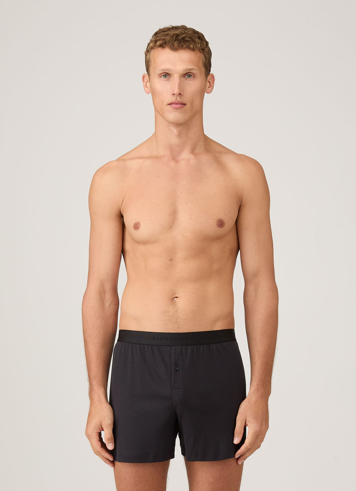 Men's Sea Island Cotton One-Button Boxer Short in Black