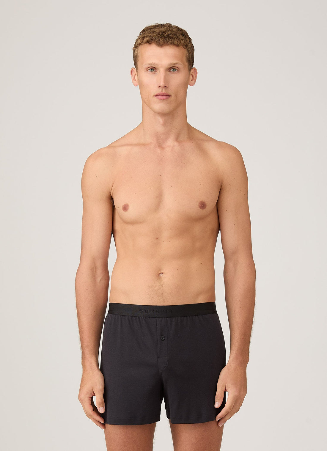 Men's Sea Island Cotton One-Button Boxer Short in Black