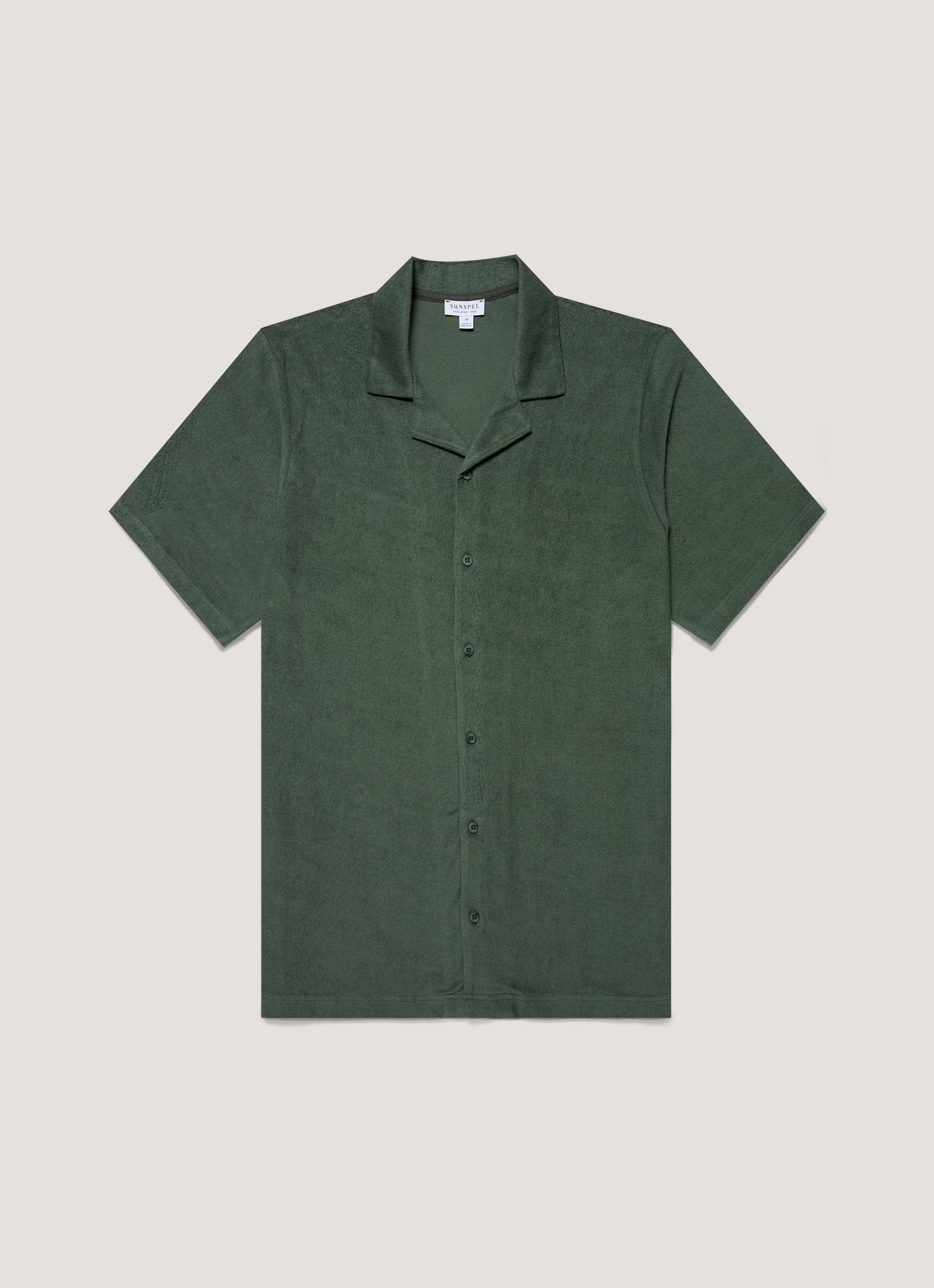 Men's Towelling Camp Collar Shirt in Dusk Green