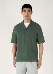 Men's Towelling Camp Collar Shirt in Dusk Green