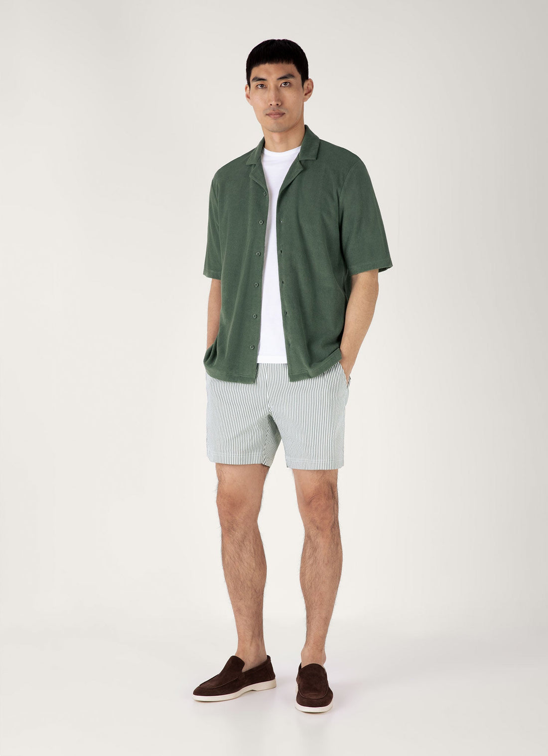 Men's Towelling Camp Collar Shirt in Dusk Green