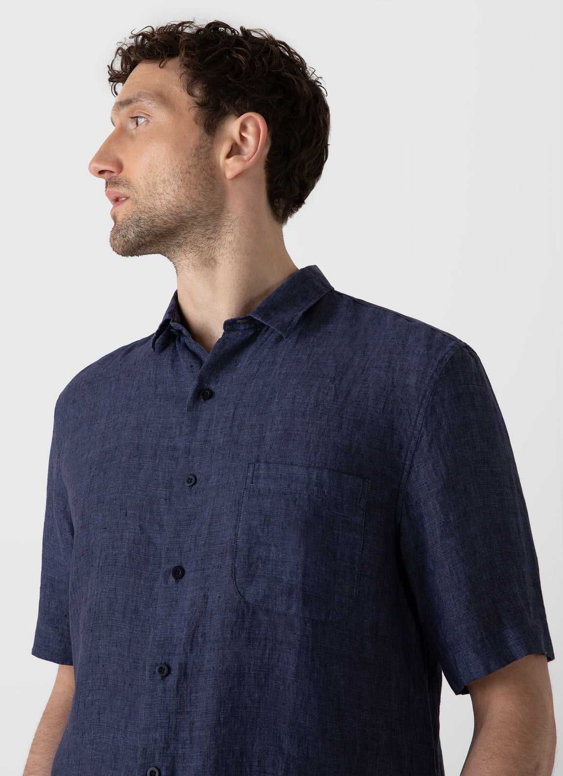 Men's Short Sleeve Linen Shirt in Navy Melange