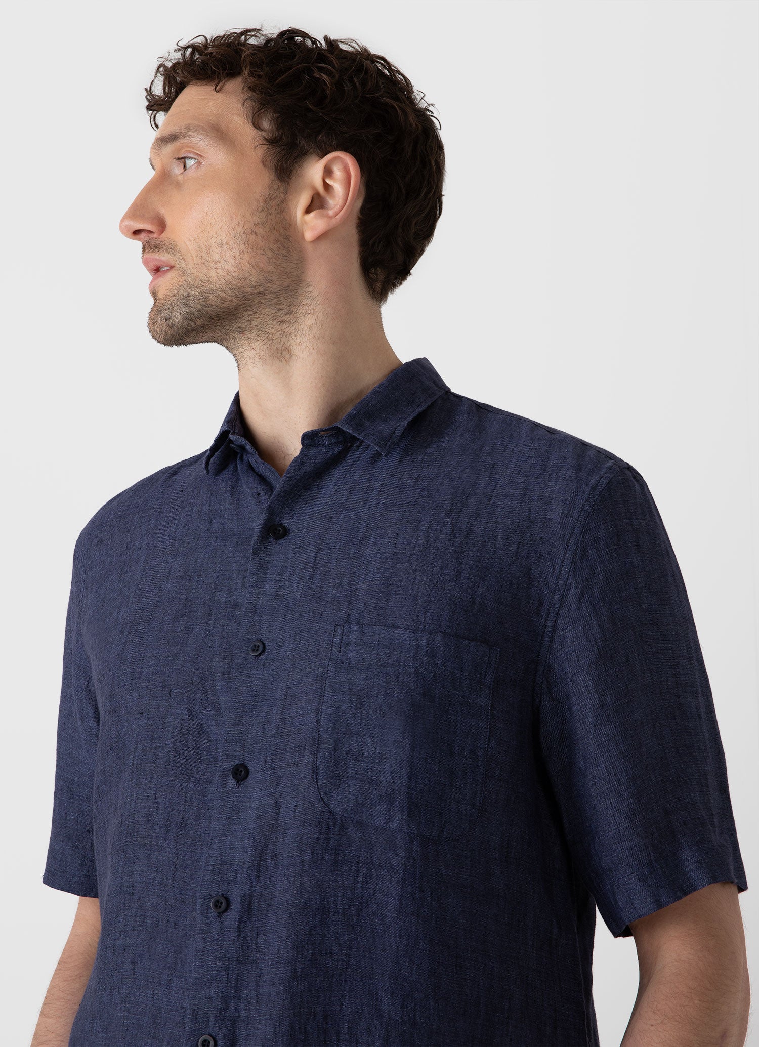 Men's Short Sleeve Linen Shirt in Navy Melange