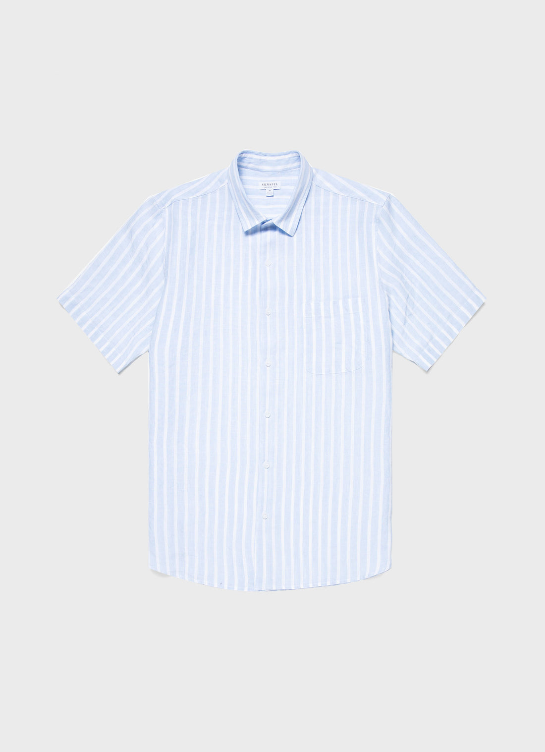 Men's Short Sleeve Linen Shirt in Light Blue/White