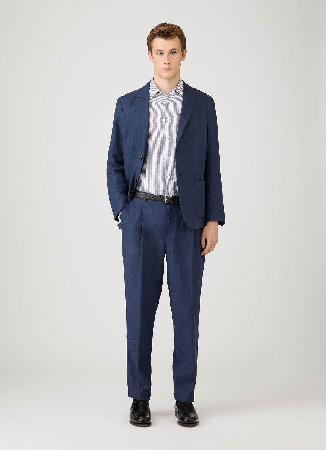 Men's Linen Shirt in Navy/White Linen