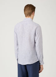 Men's Linen Shirt in Navy/White Linen