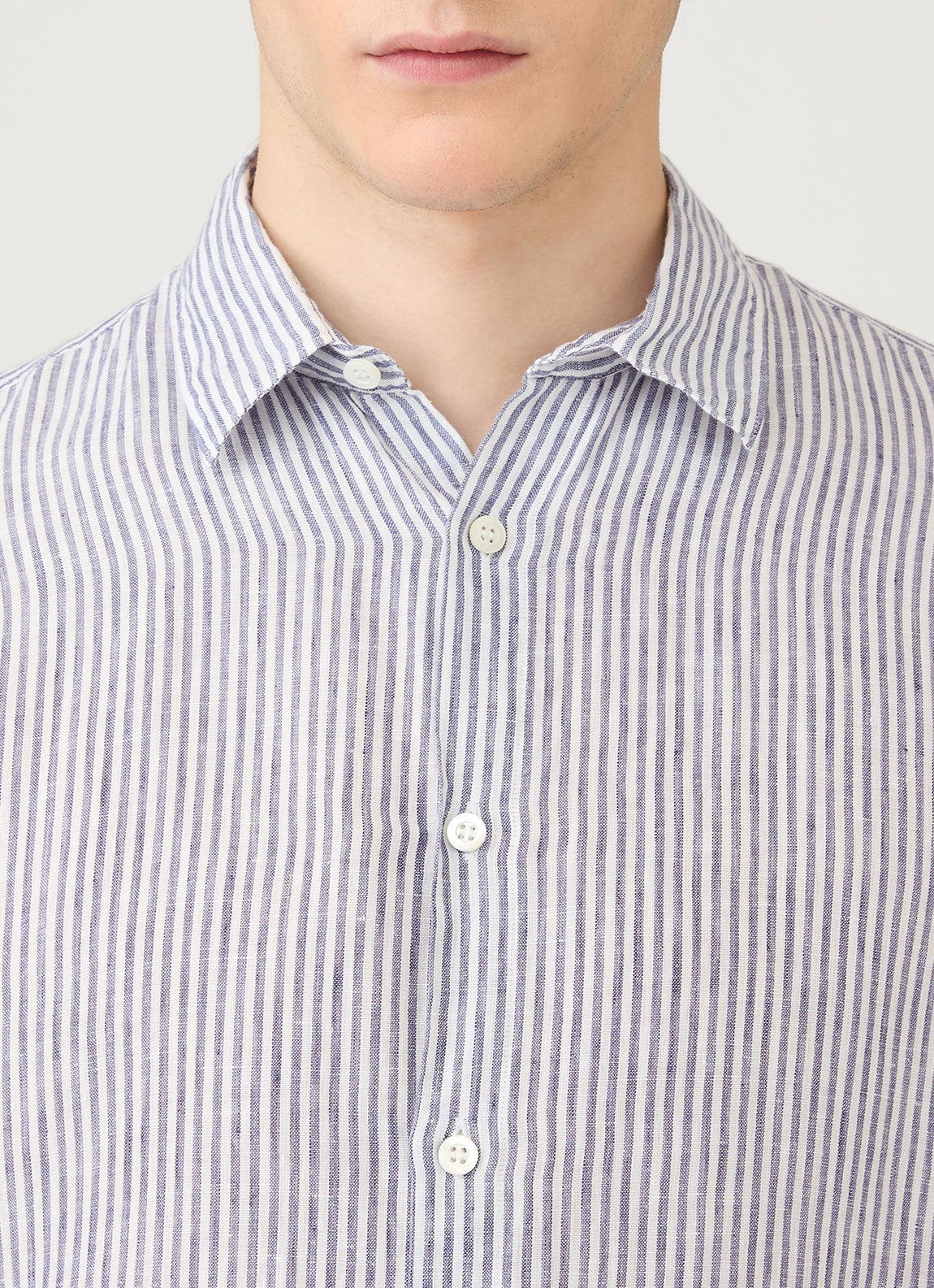 Men's Linen Shirt in Navy/White Linen