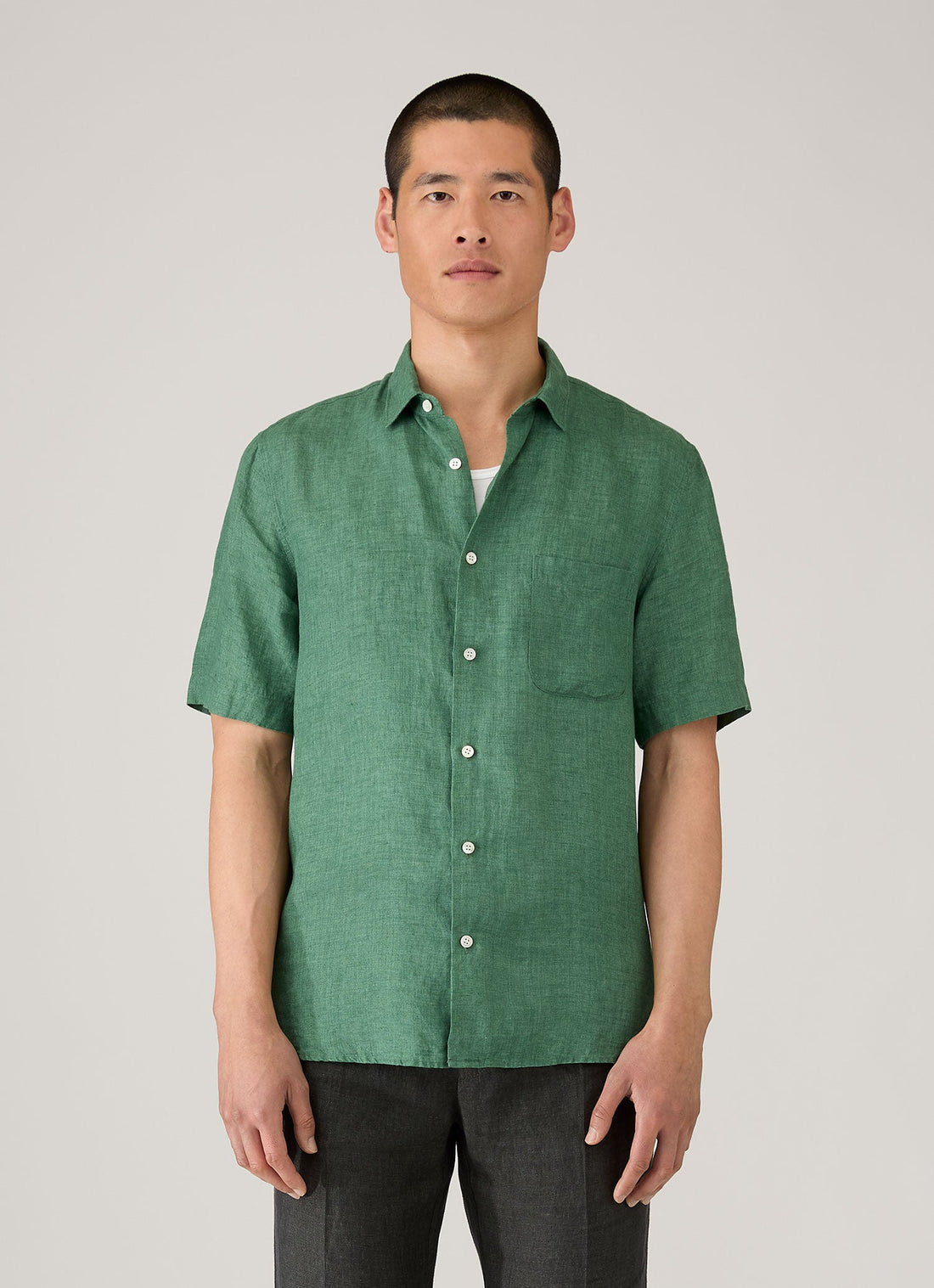 Men's Short Sleeve Linen Shirt in Bright Green