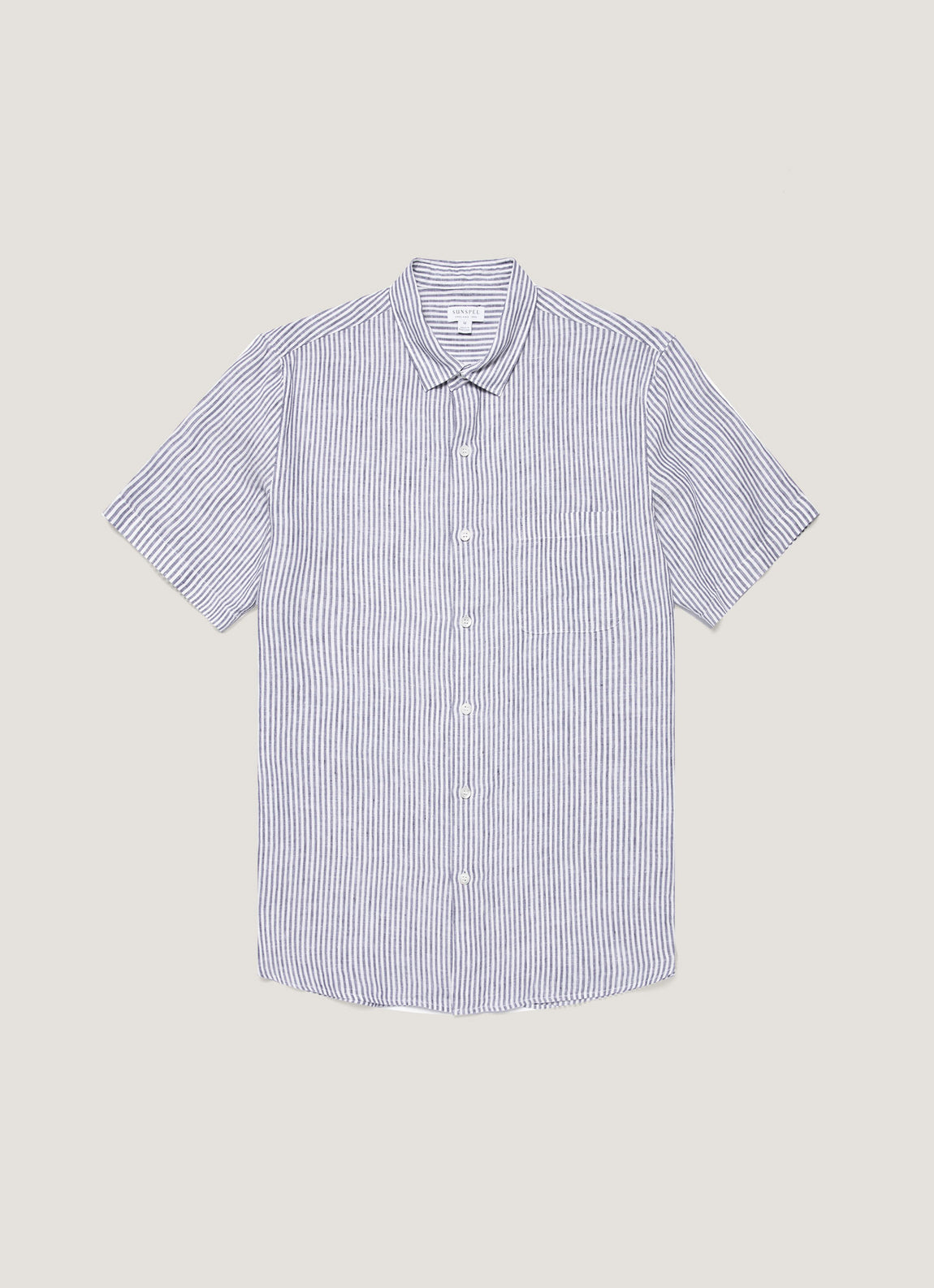 Men's Short Sleeve Linen Shirt in White/Navy