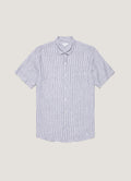 Men's Short Sleeve Linen Shirt in White/Navy