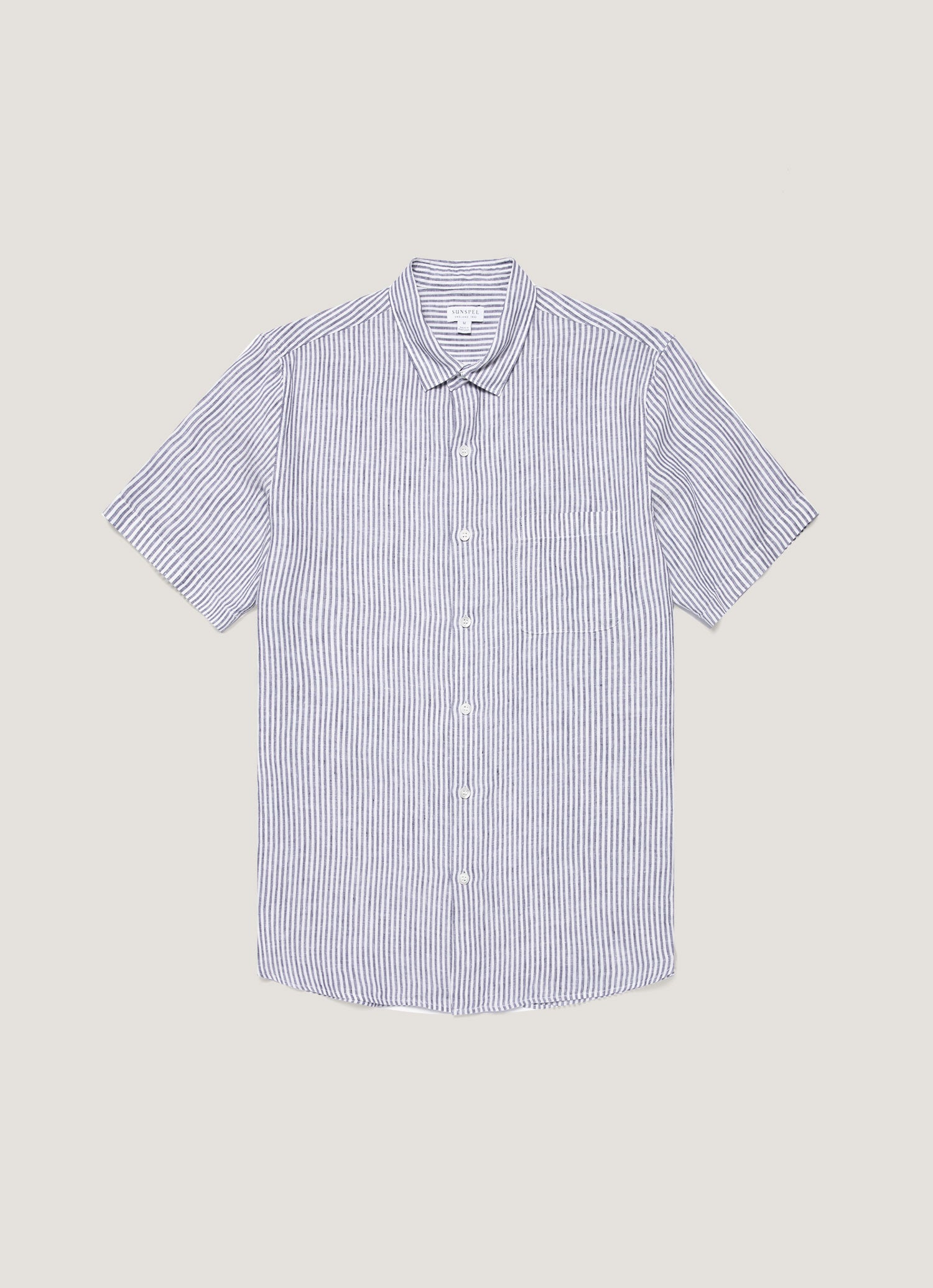 Men's Short Sleeve Linen Shirt in White/Navy