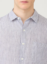 Men's Short Sleeve Linen Shirt in Navy/White