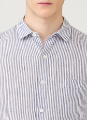 Men's Short Sleeve Linen Shirt in White/Navy