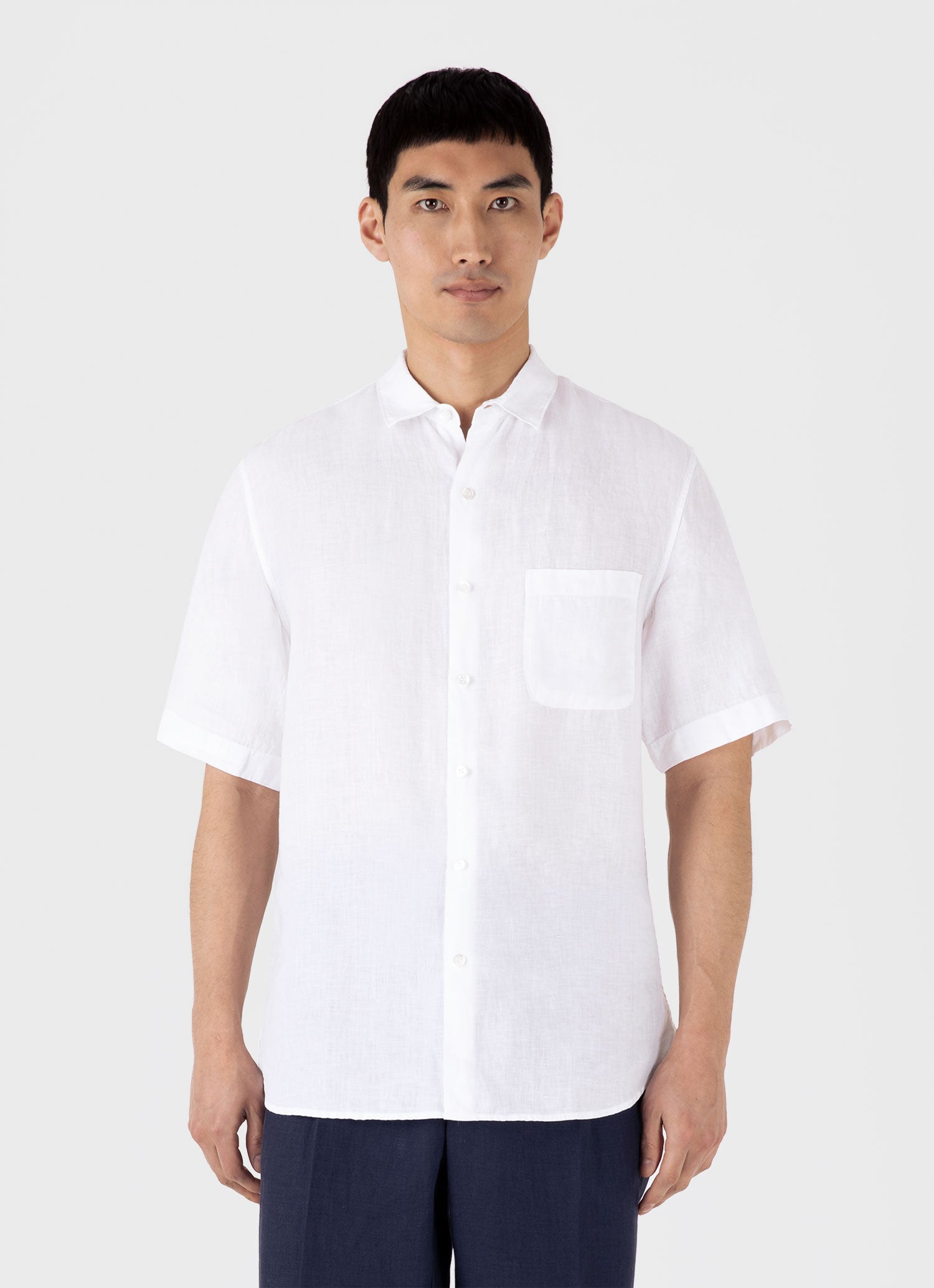 Men's Short Sleeve Linen Shirt in White