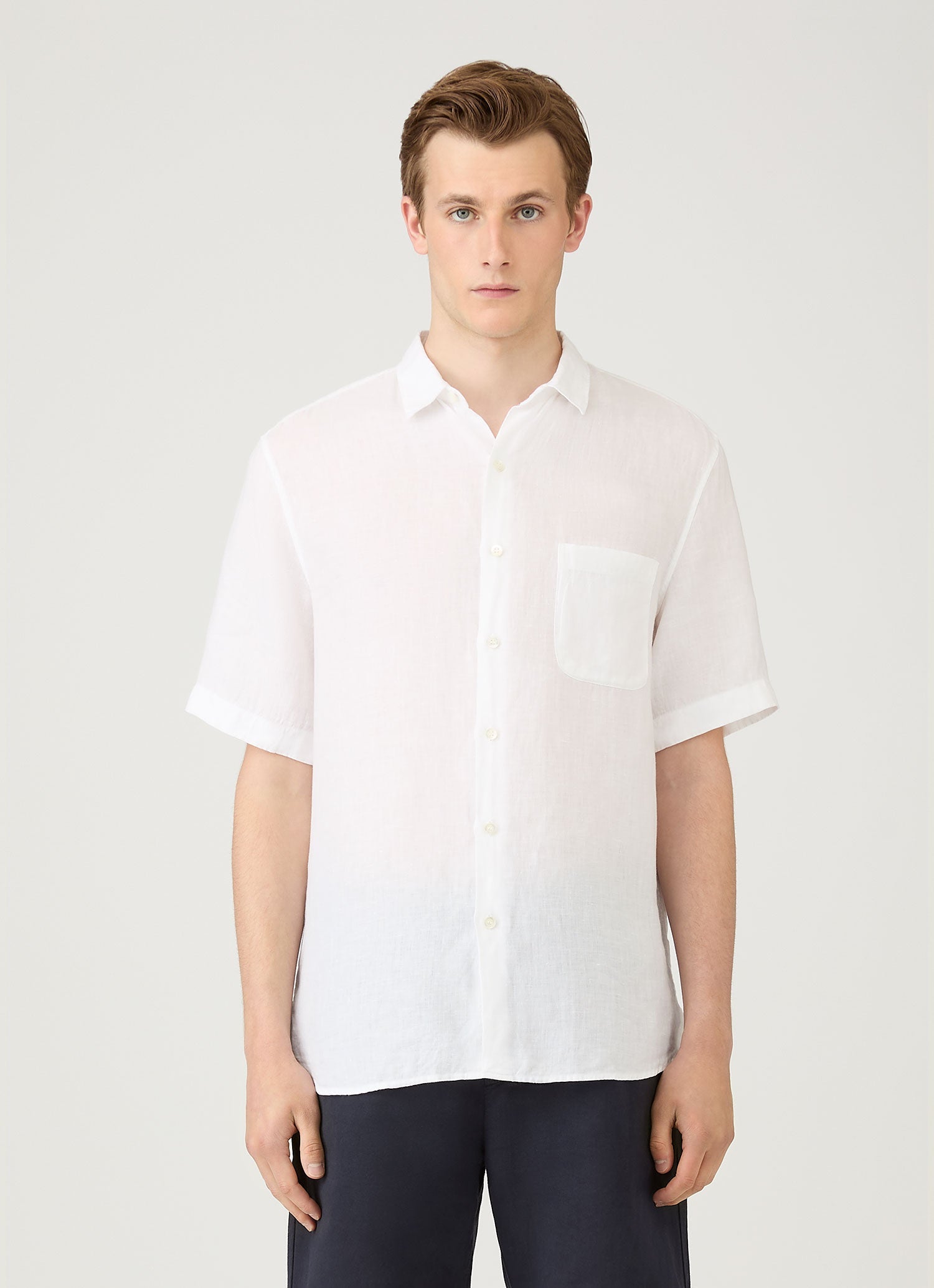 Men's Short Sleeve Linen Shirt in White