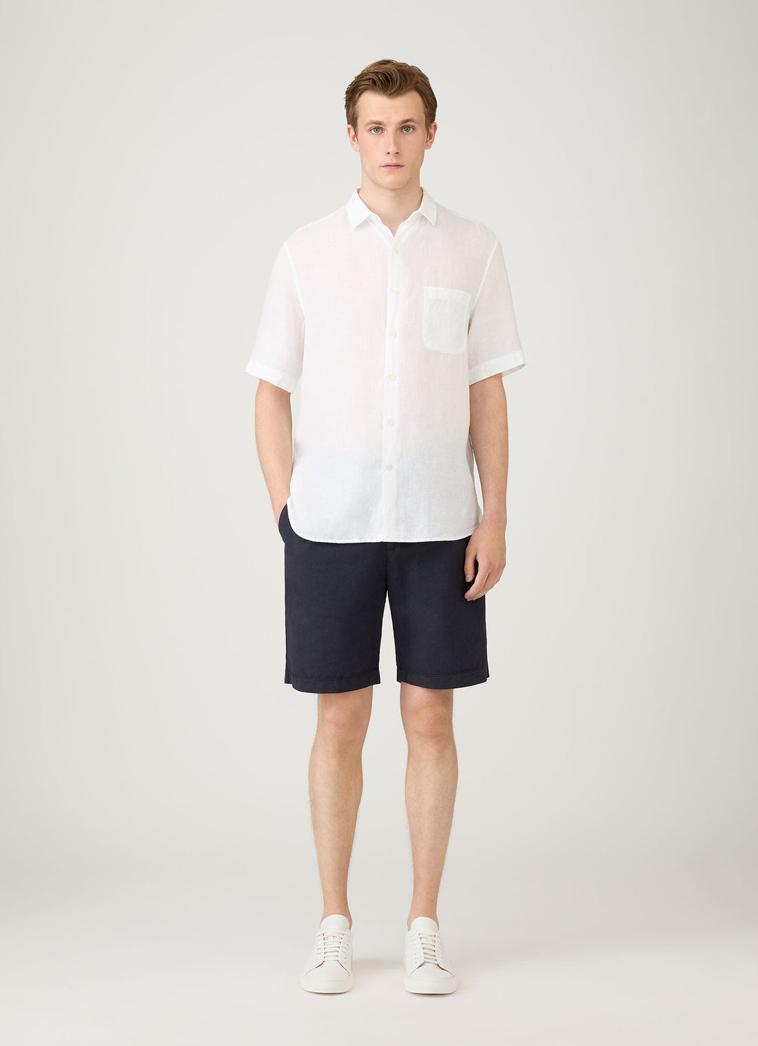 Men's Short Sleeve Linen Shirt in White