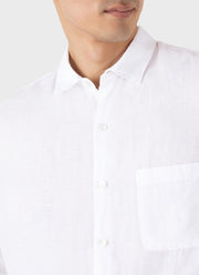 Men's Short Sleeve Linen Shirt in White