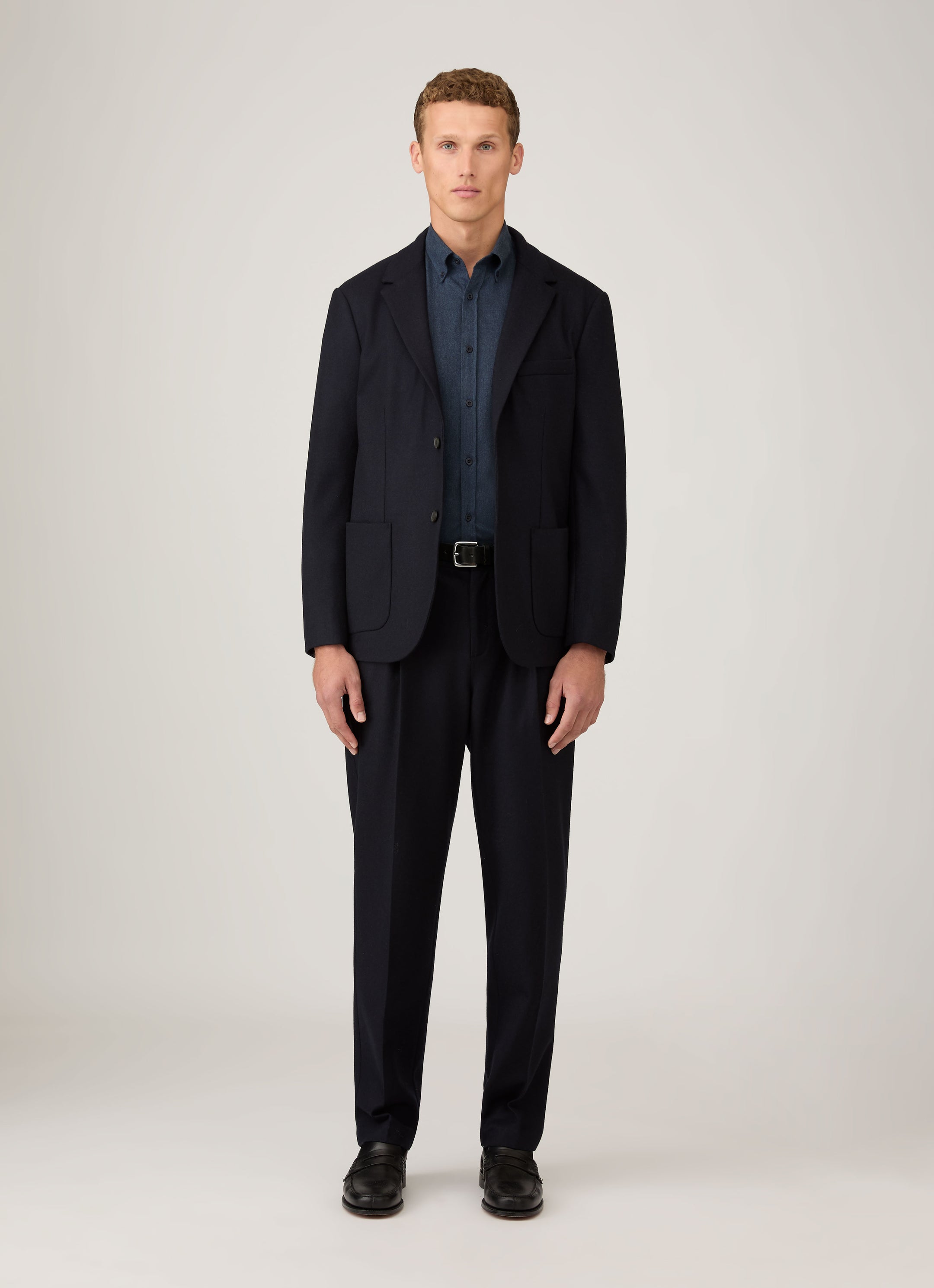 Men's Button Down Flannel Shirt in Selvedge Blue Melange