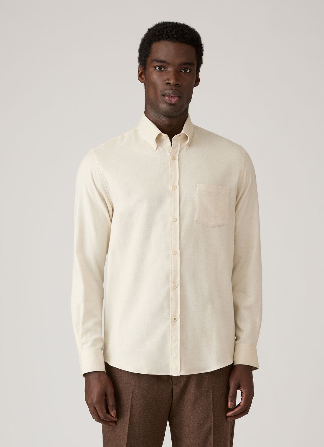 Men's Button Down Flannel Shirt in Ecru Melange