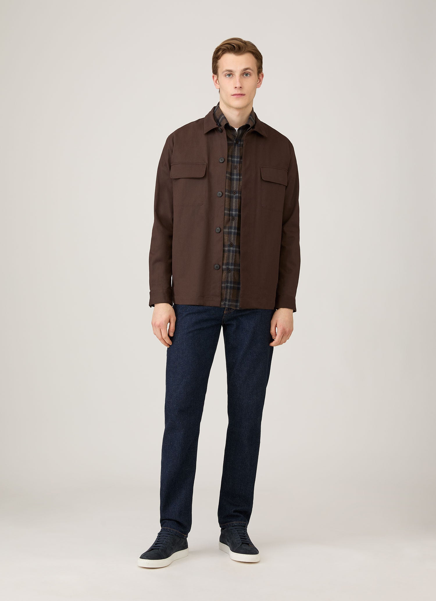 Men's Button Down Flannel Shirt in Bark Check