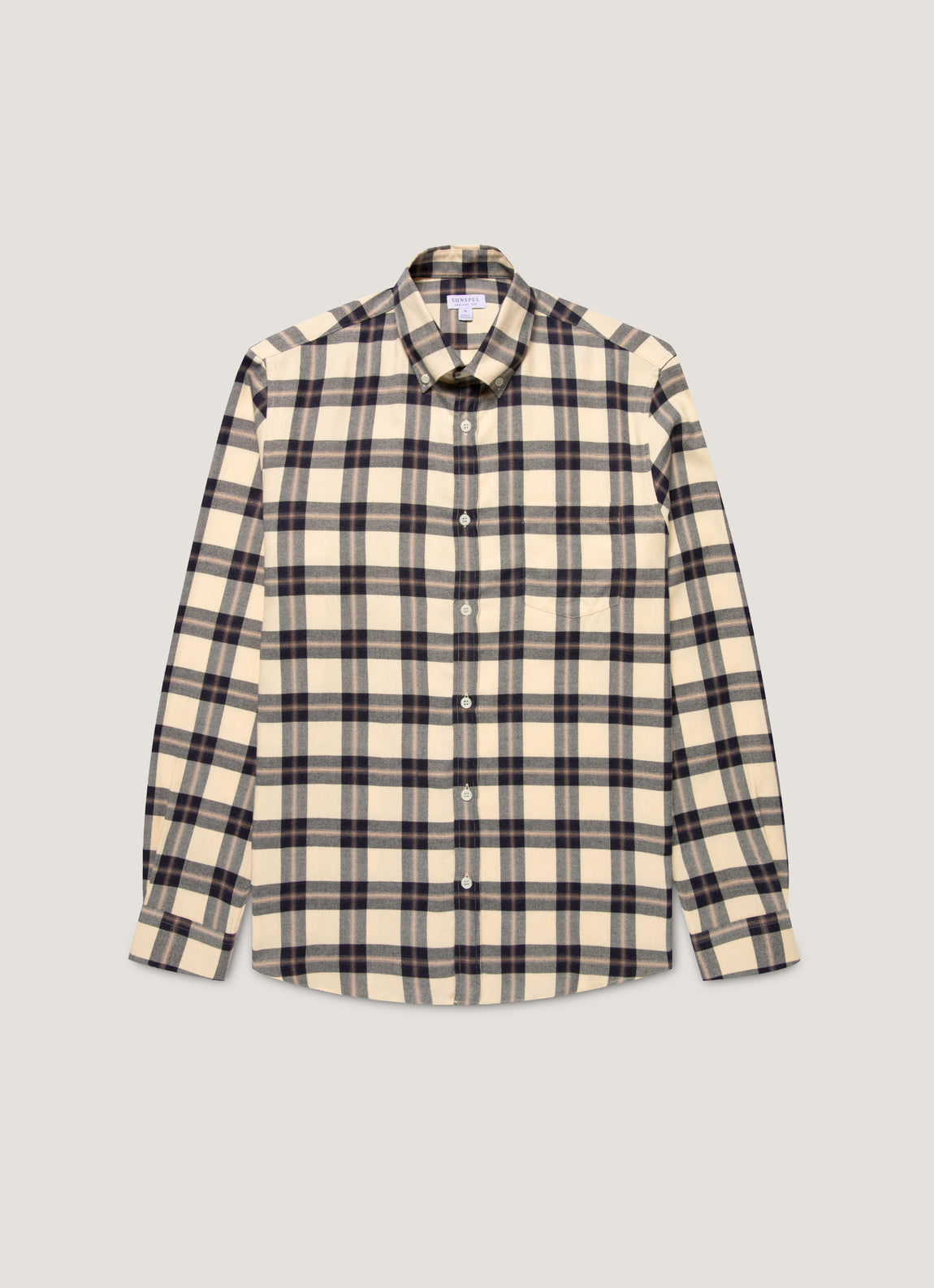 Men's Button Down Flannel Shirt in Truffle Check
