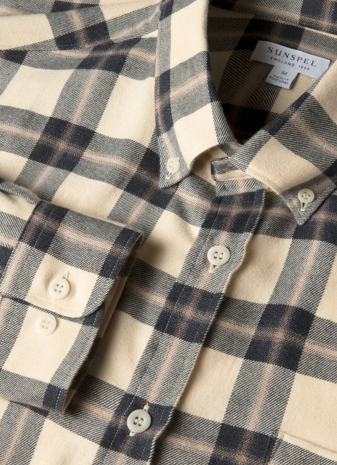 Men's Button Down Flannel Shirt in Truffle Check