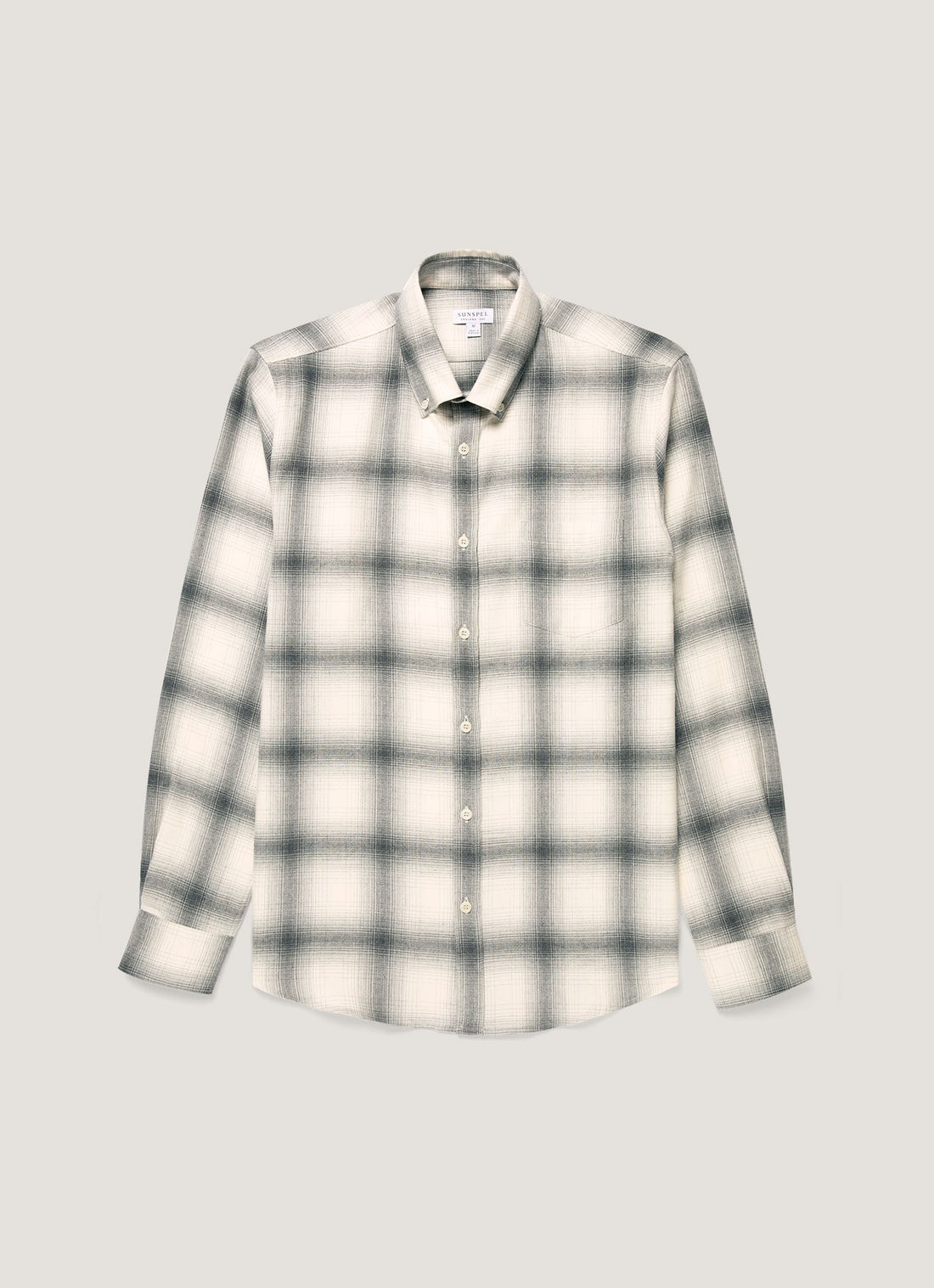 Men's Button Down Flannel Shirt in Ecru Melton Check