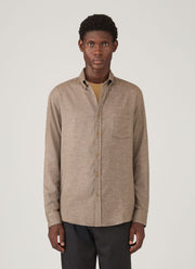 Men's Brushed Cotton Shirt in Light Brown Melange