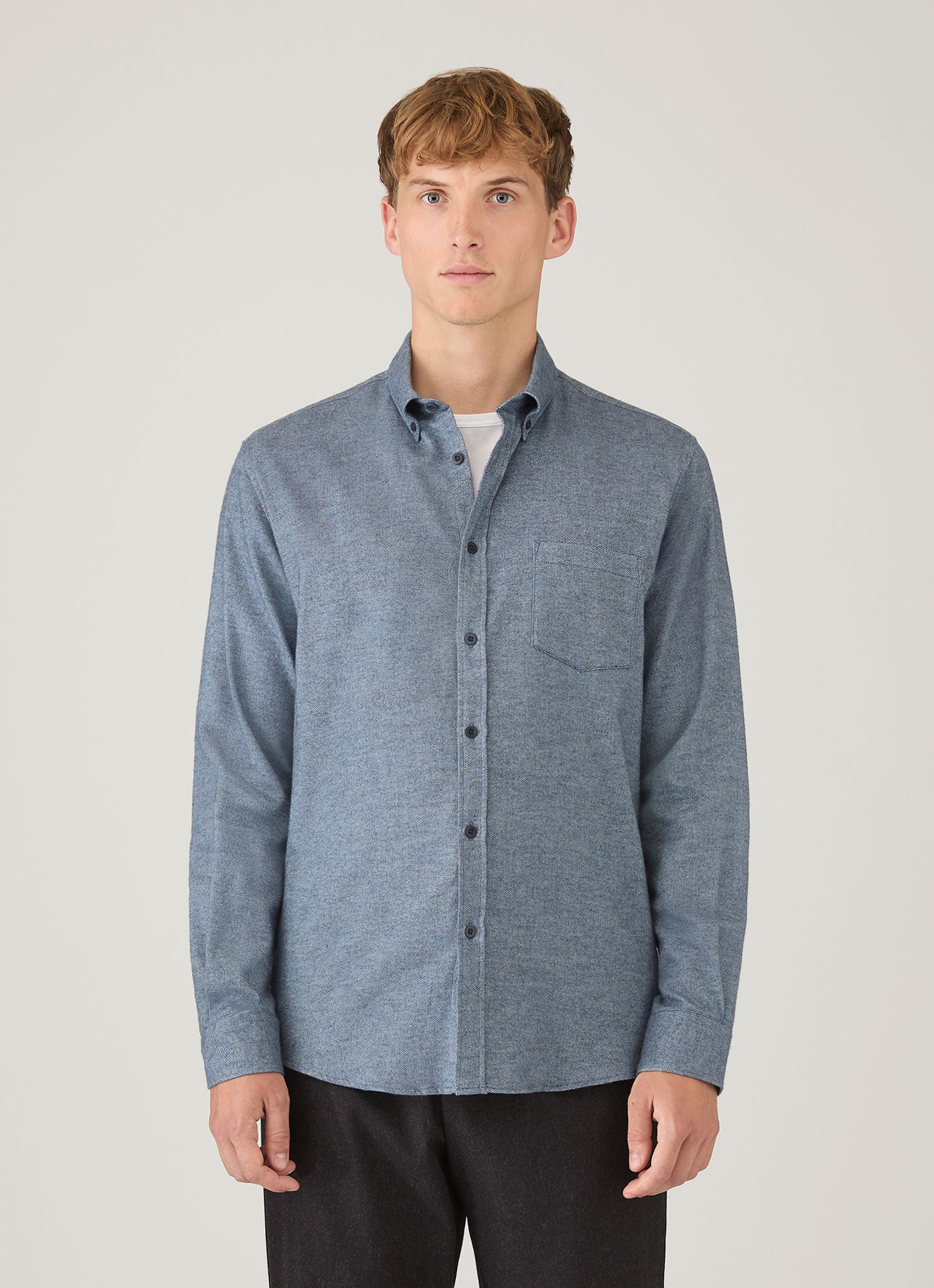 Men's Brushed Cotton Shirt in Light Blue Melange