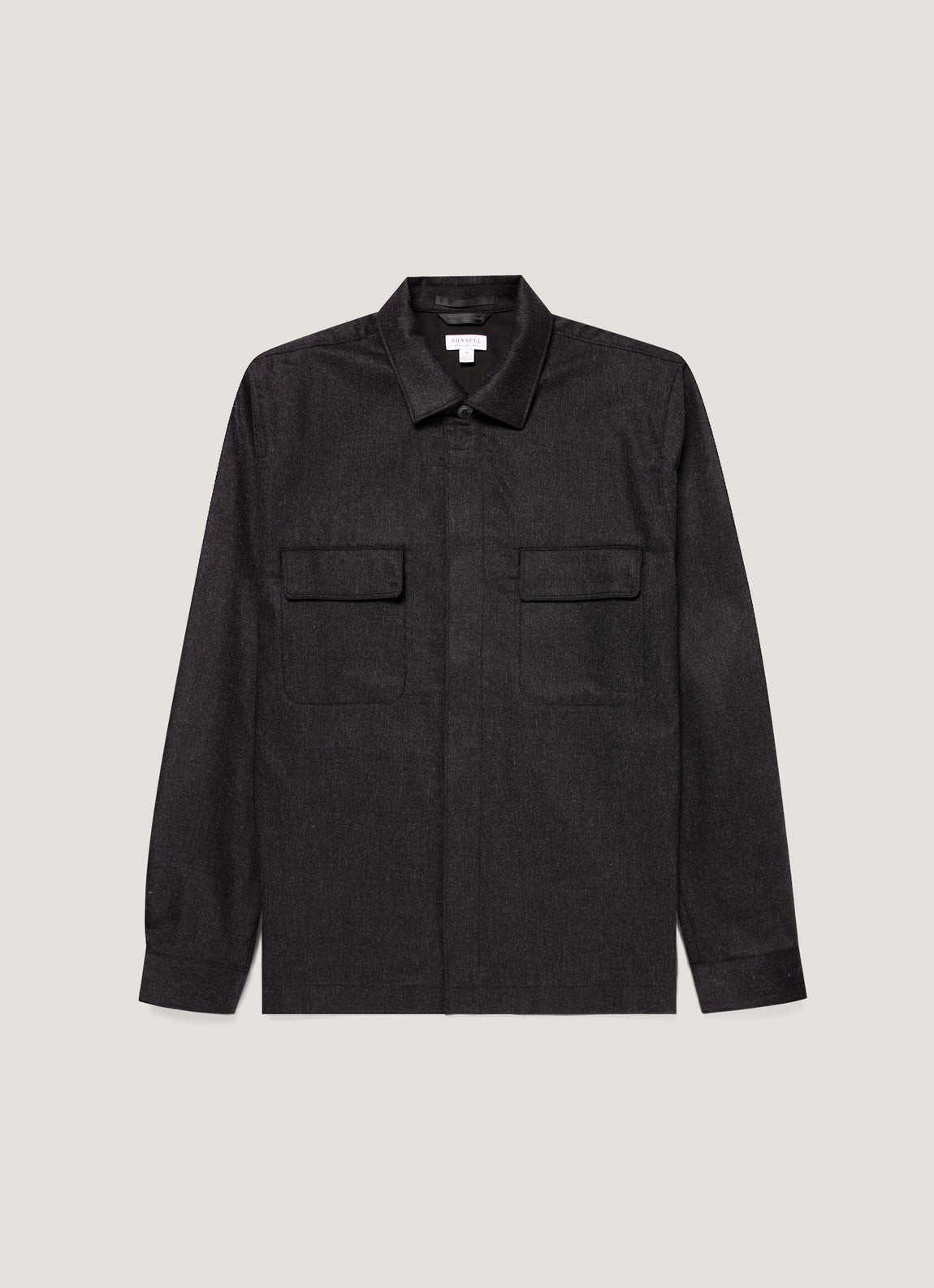 Men's Wool Cashmere Flannel Overshirt in Charcoal Melange