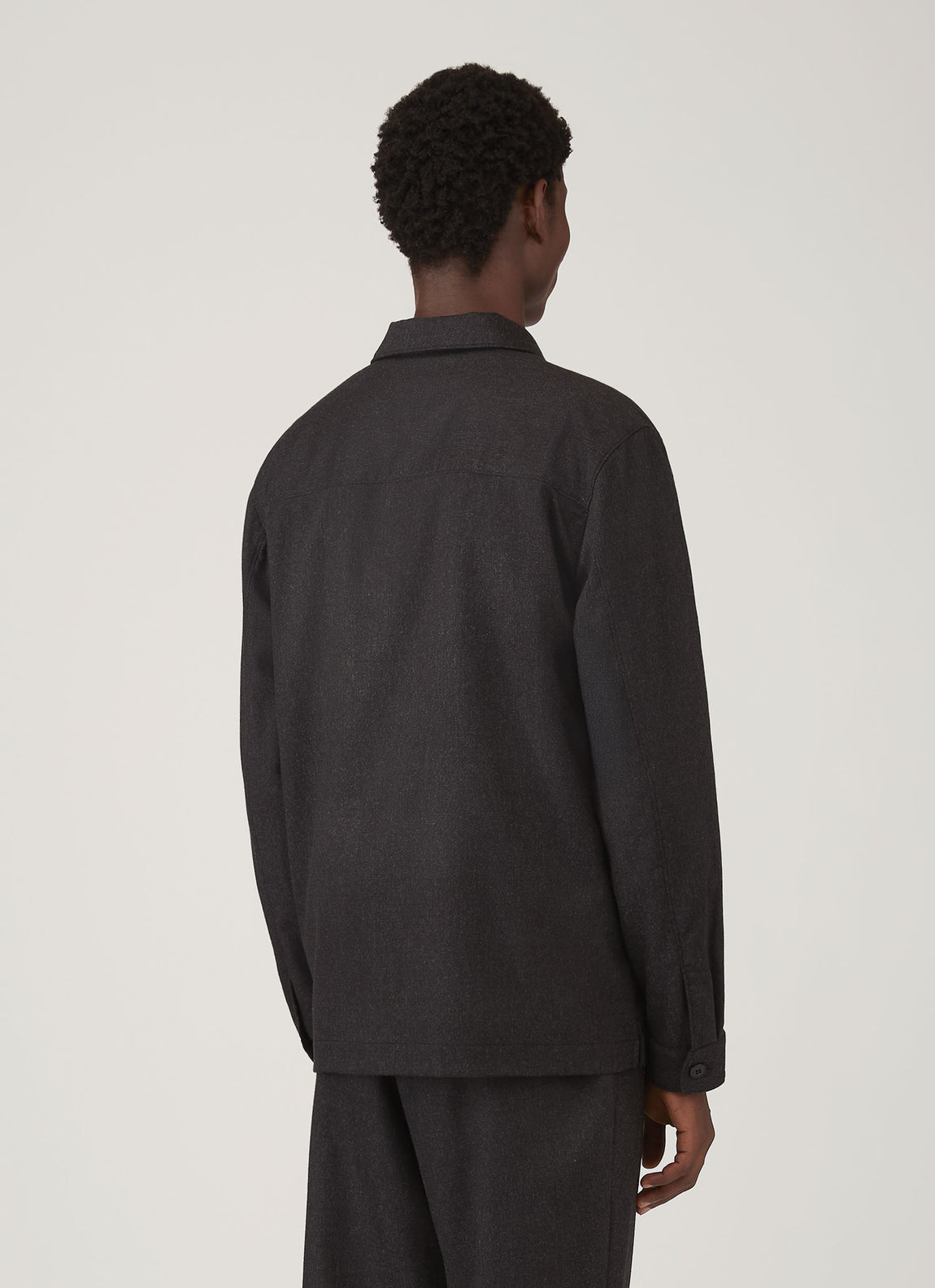 Men's Wool Cashmere Flannel Overshirt in Charcoal Melange