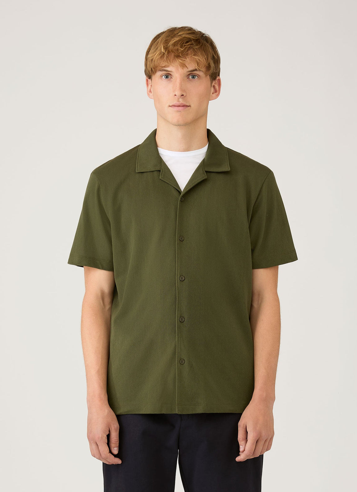 Men's Riviera Camp Collar Shirt in Deep Olive