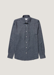 Men's Cotton Cashmere Herringbone Shirt in Denim Melange
