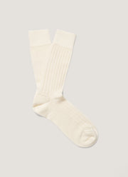 Men's Merino Wool Ribbed Socks in Archive White