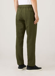 Men's Cotton Linen Drawstring Trouser in Deep Olive