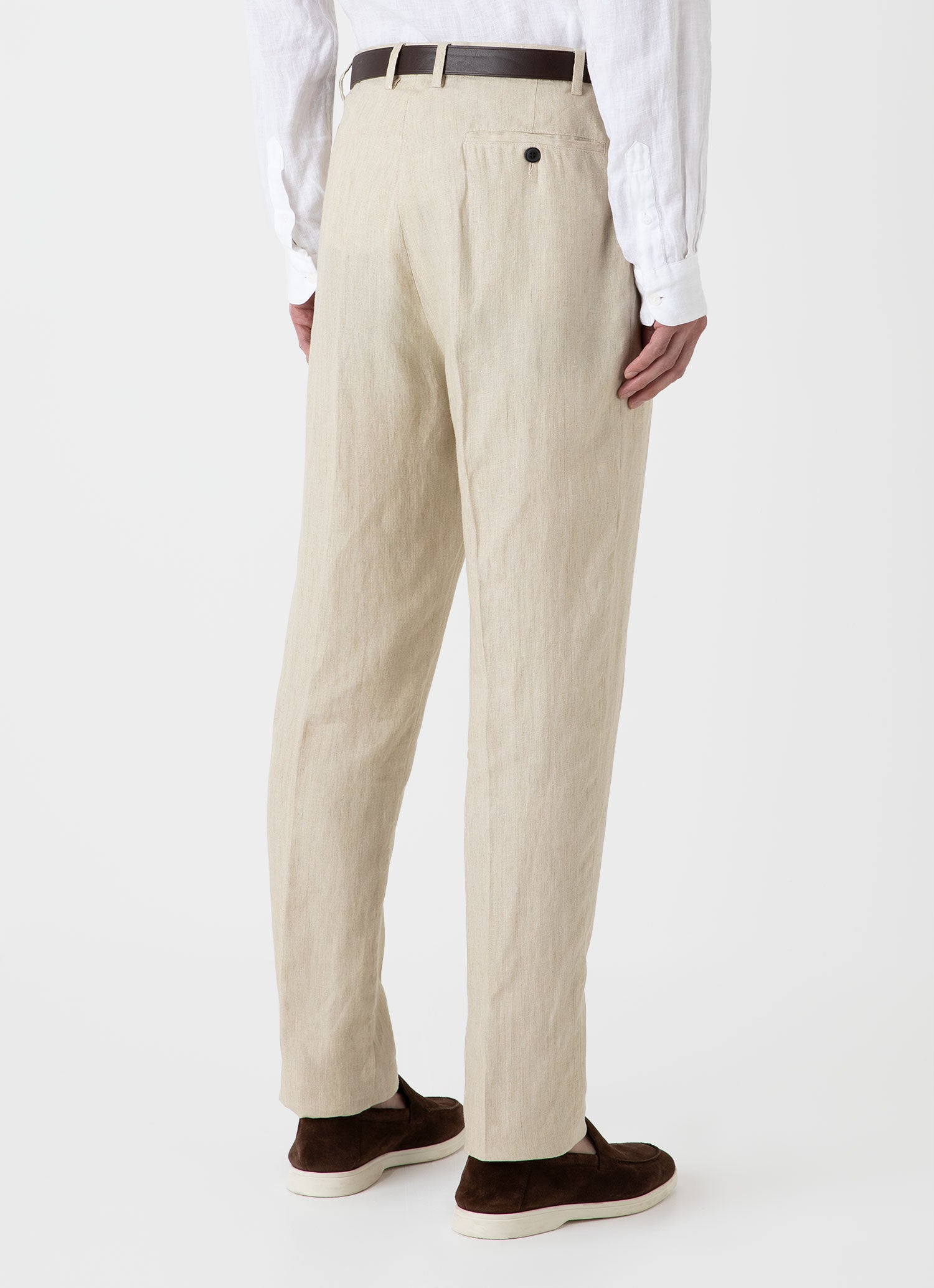 Men's Pleated Linen Trouser in Light Sand