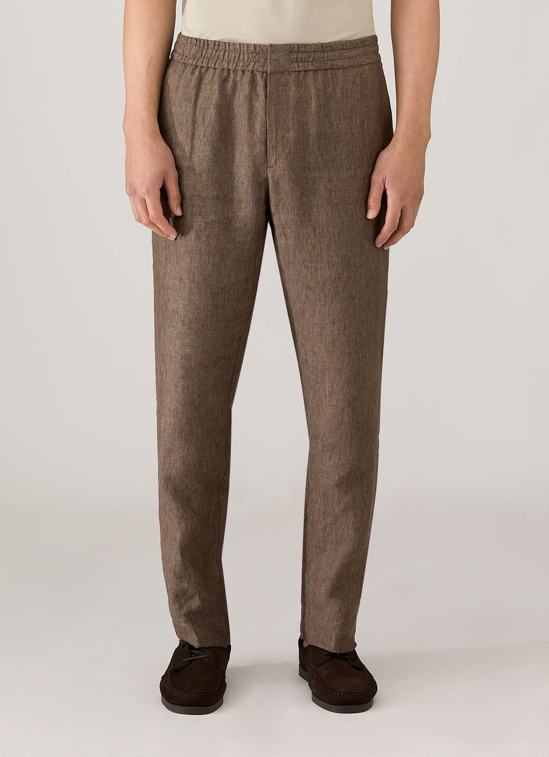 Men's Linen Drawstring Trouser in Dark Walnut