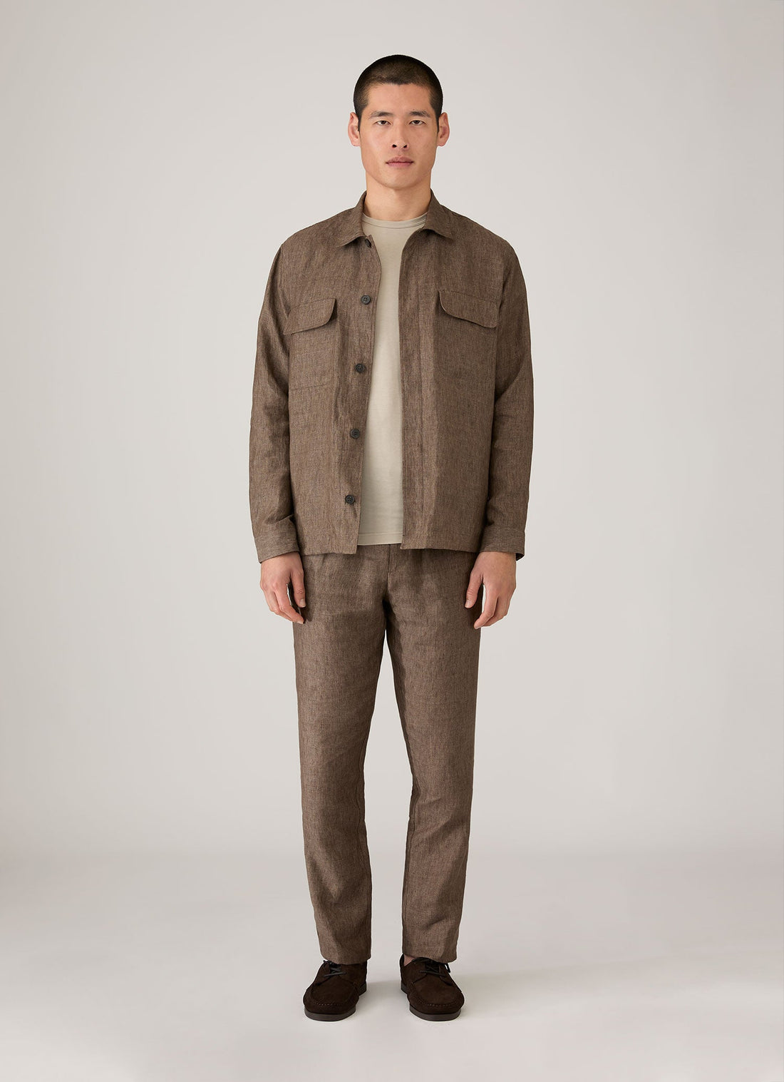 Men's Linen Drawstring Trouser in Dark Walnut