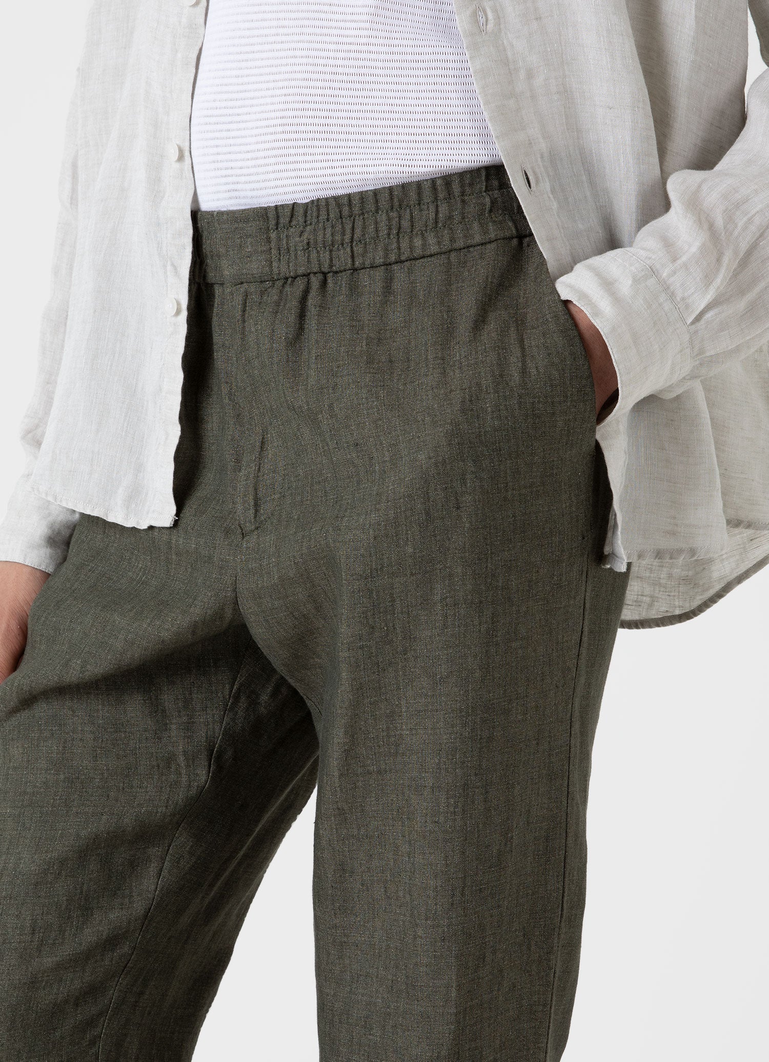 Men's Linen Drawstring Trouser in Light Khaki