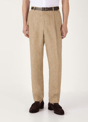 Men's Pleated Linen Trouser in Dune Melange