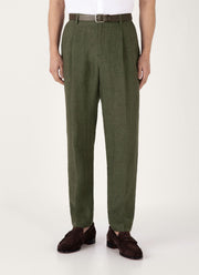 Men's Pleated Linen Trouser in Hunter Green