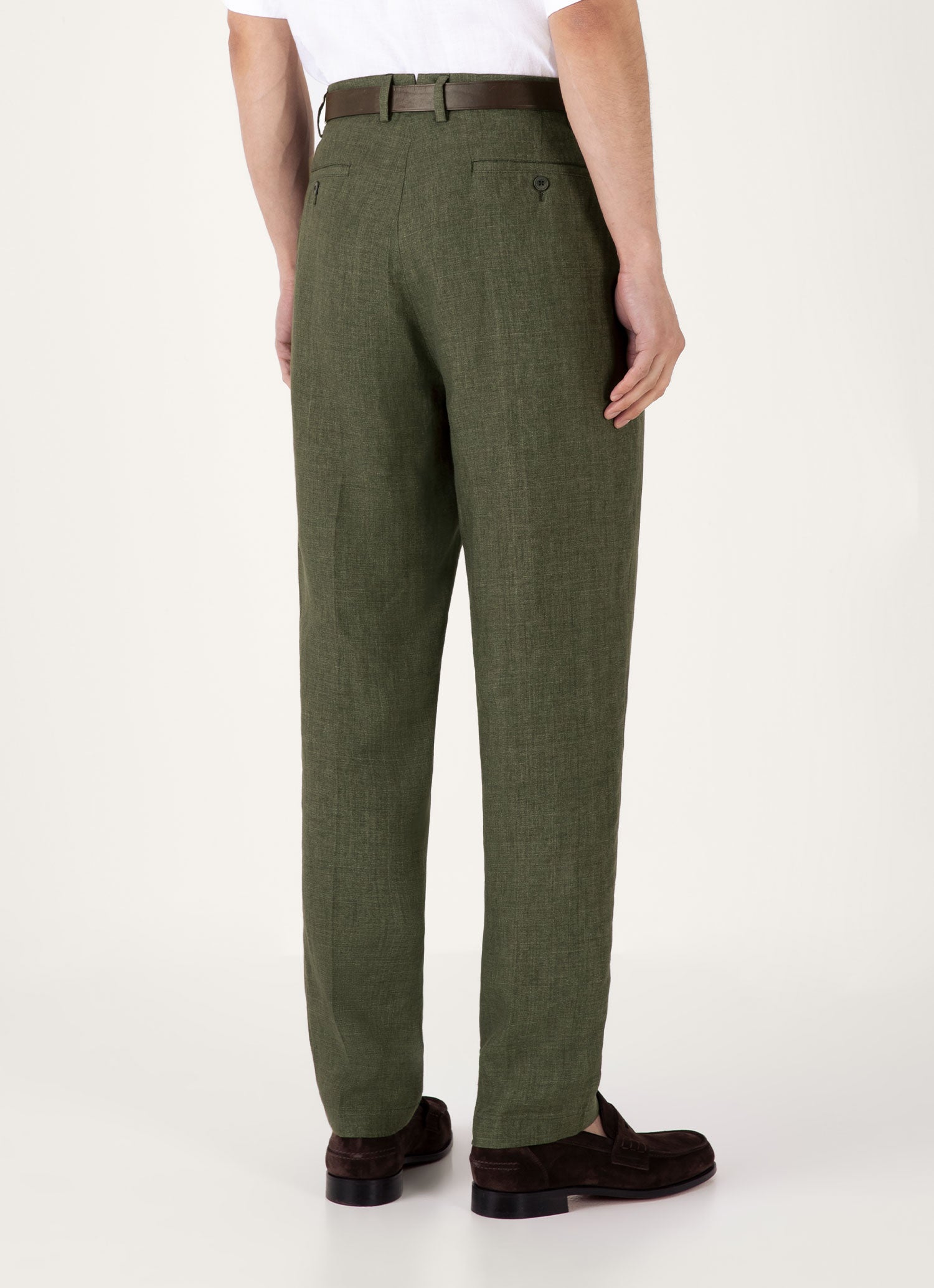 Men's Pleated Linen Trouser in Hunter Green