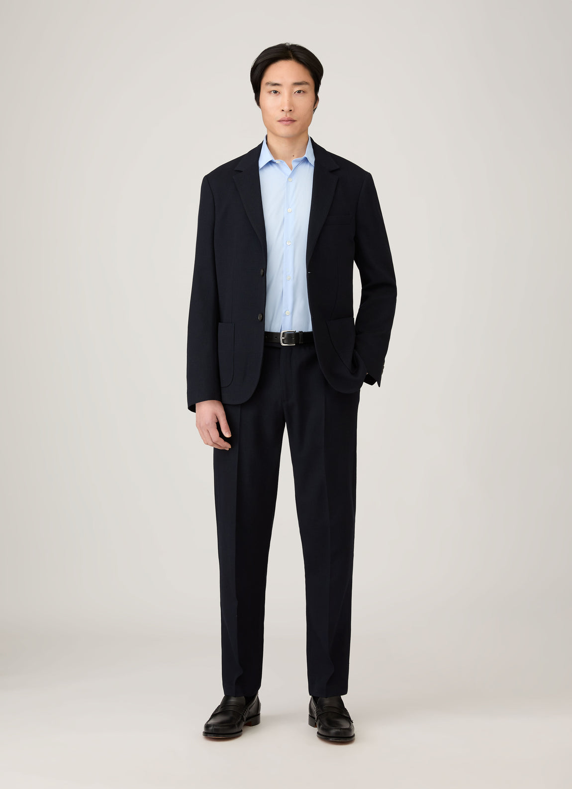 Men's Textured Wool Trouser in Navy