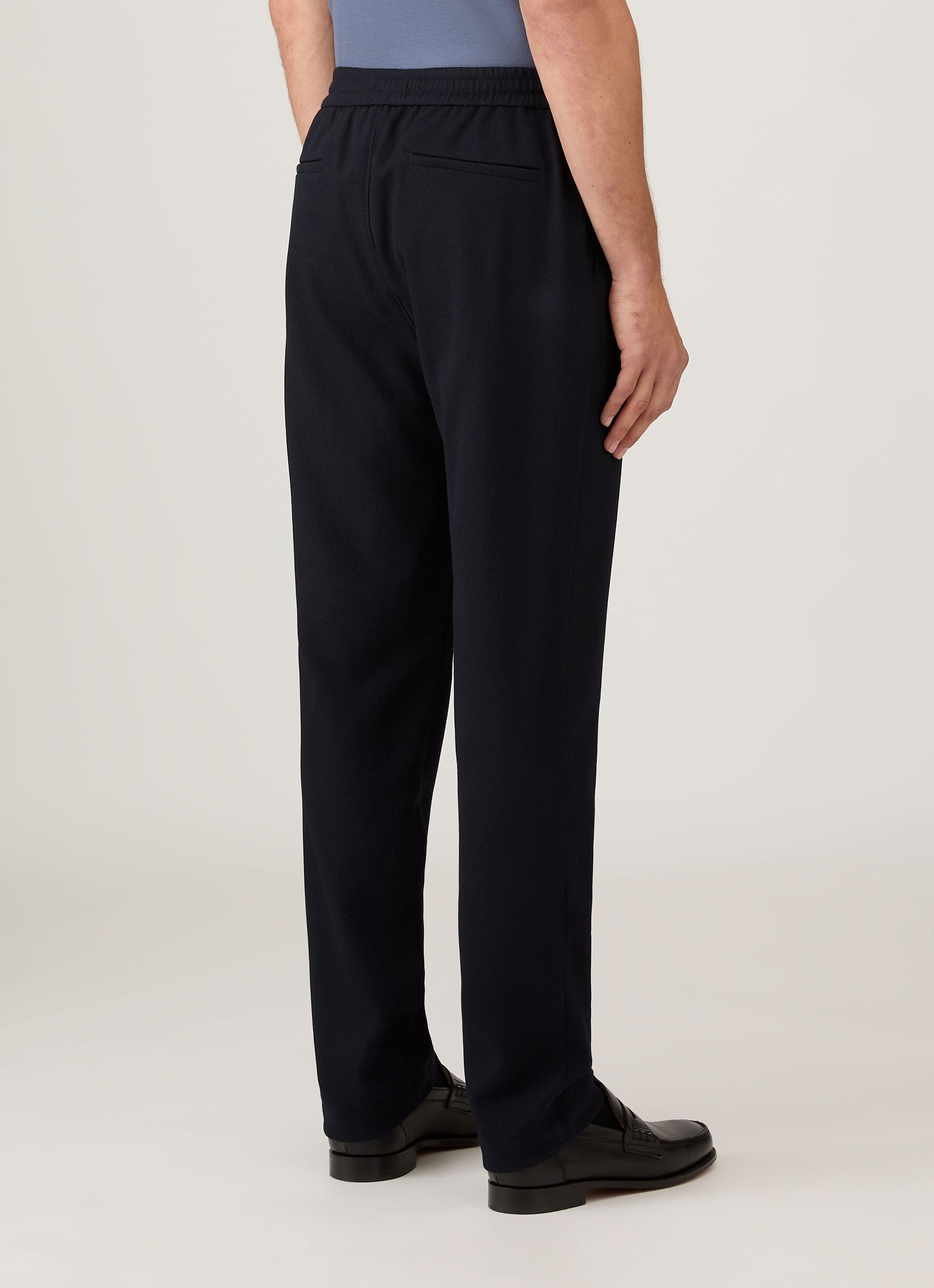 Men's Textured Wool Drawstring Trouser in Navy