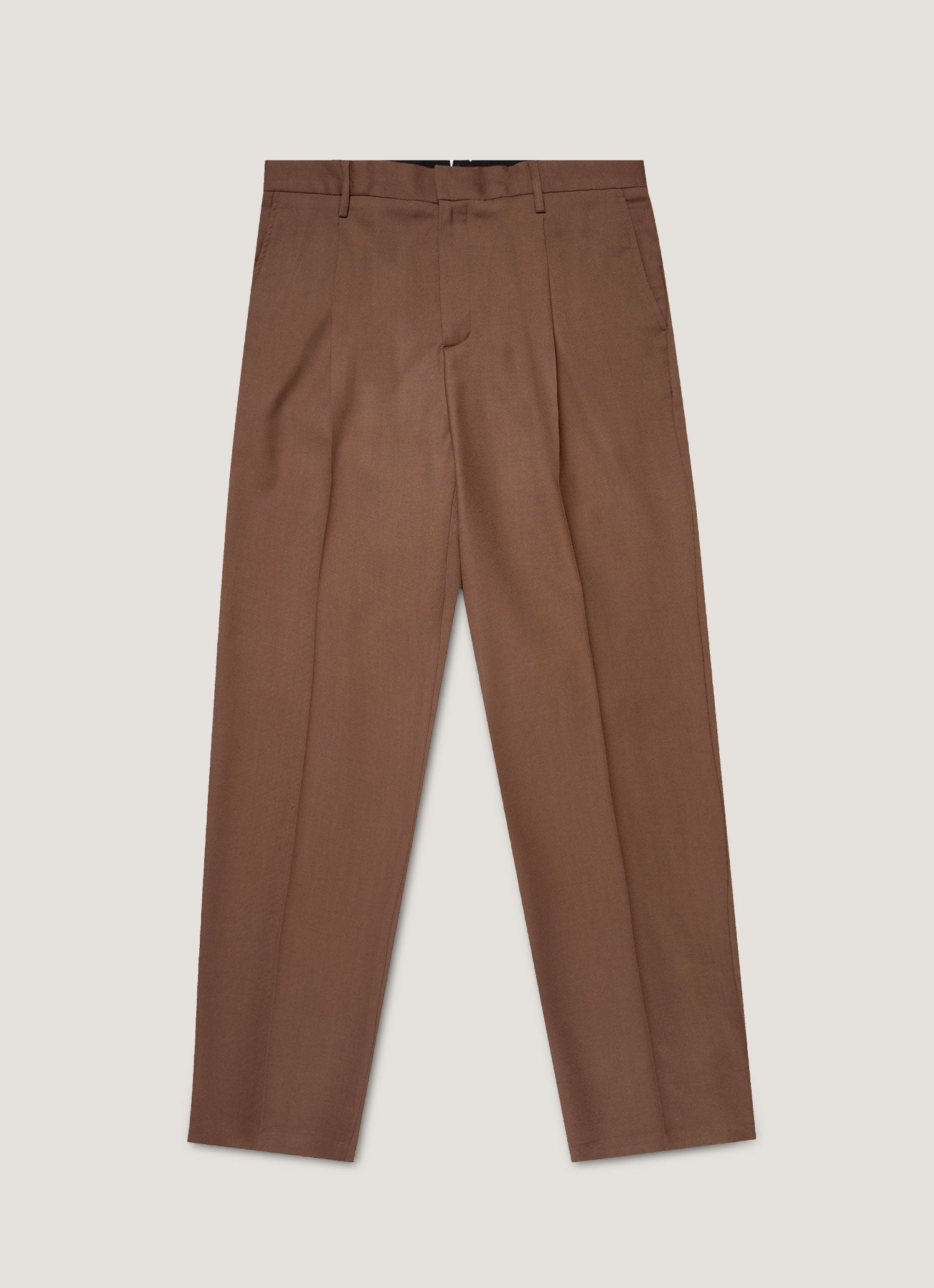 Men's Pleated Wool Twill Trouser in Light Brown | Sunspel