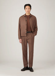 Men's Pleated Wool Twill Trouser in Light Brown