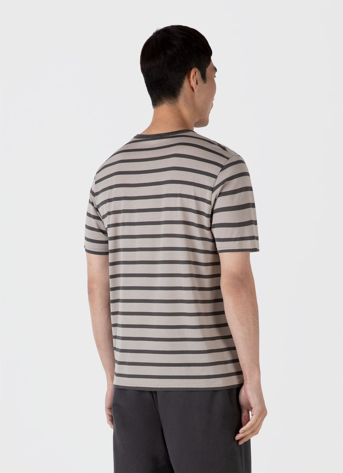 Men's Classic T-shirt in Ash Grey/Charcoal Breton Stripe