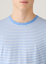 Men's Classic T-shirt in White/Azure Blue English Stripe